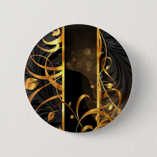 Kunst-Deko blühen Schwarz- und GoldWirbel Button (Vorderseite)