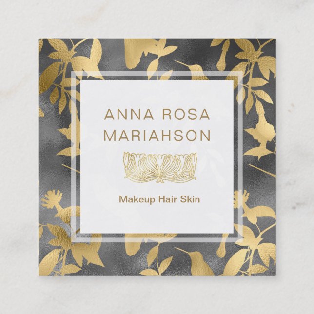 *~* Kunst-Deko-Blumengoldvogel-Muster Quadratische Visitenkarte (Vorderseite)
