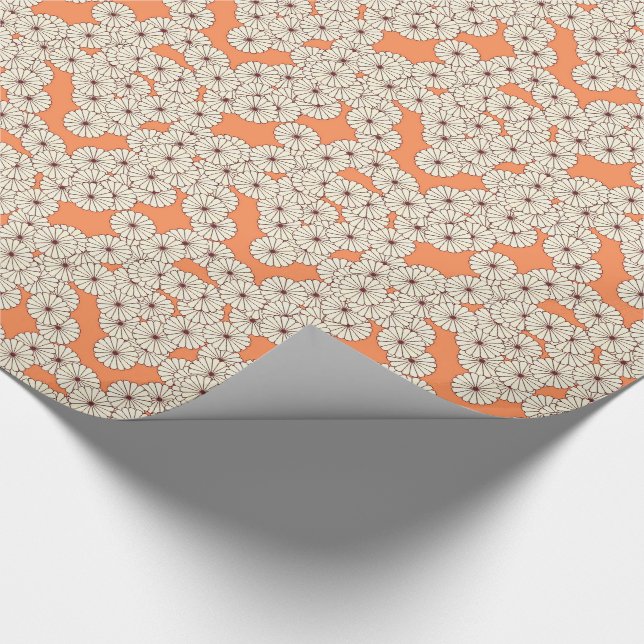 Kunst-Deko-Blumenmuster - Creme auf korallenroter Geschenkpapier (Ecke)