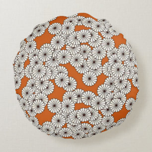 Kunst-Deko-Blumenmuster - Creme auf Rost Rundes Kissen