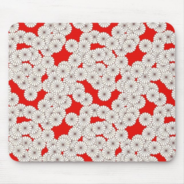 Kunst-Deko-Blumenmuster - Creme auf Rot Mousepad (Vorne)