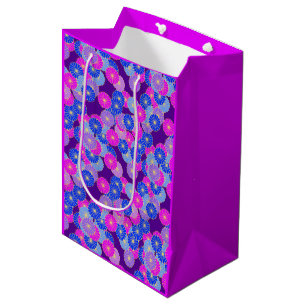 Kunst-Deko-Blumenmuster - violett, blau und lila Mittlere Geschenktüte