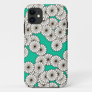 Kunst-Deko-Blumenmuster - Weiß auf Türkis Case-Mate iPhone Hülle
