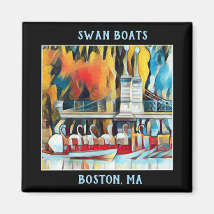 Kunst-Deko-Boston-Schwan-Boote auf schwarzem Magnet