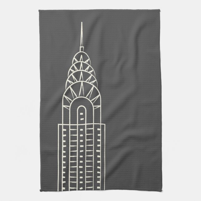 Kunst-Deko-Chrysler-Gebäude-Tee-Tuch im Grau Geschirrtuch (Vertikal)