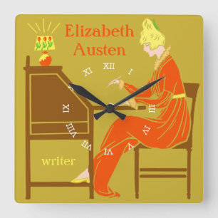 Kunst-Deko-Dame Author am Schreibens-Schreibtisch Quadratische Wanduhr