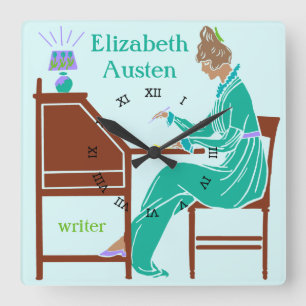 Kunst-Deko-Dame Author am Schreibens-Schreibtisch Quadratische Wanduhr