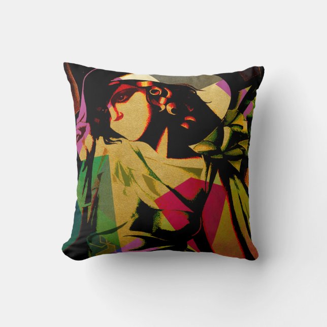 Kunst-Deko-Dame, Throw-Kissen 16" x 16" Kissen (Vorderseite)