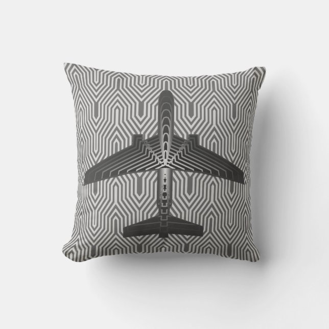 Kunst-Deko-Flugzeug, Graphit und silbernes Grau Kissen (Vorderseite)