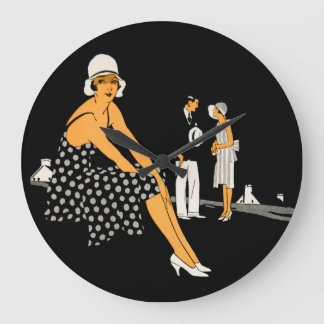 Kunst-Deko-Frau beschuht Polka-Punkt-Schwarzes Große Wanduhr
