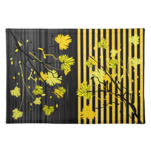 Kunst-Deko-gelbes und schwarzes Blumen Stofftischset