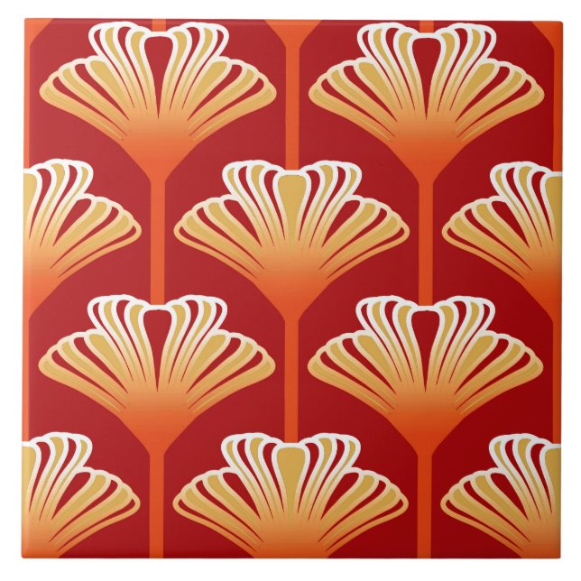 Kunst-Deko-Lilie, Mandarine-Orange und Gold Fliese (Vorderseite)