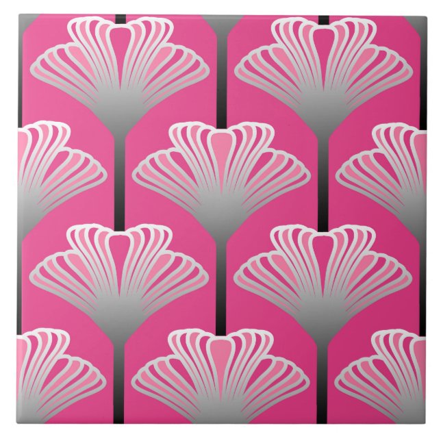 Kunst-Deko-Lilie, pinkfarbenes rosa und silbernes Fliese (Vorderseite)
