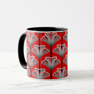 Kunst-Deko-Lilie, tiefrot und Grau/Grau Tasse