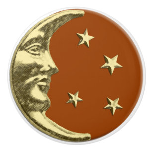 Kunst-Deko-Mond und Sterne - Rost Brown und Gold Keramikknauf