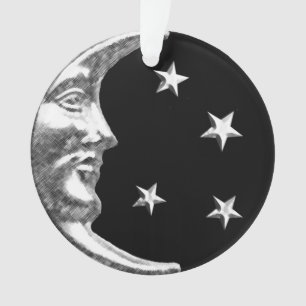 Kunst-Deko-Mond und Sterne - Schwarzes und Silber Ornament
