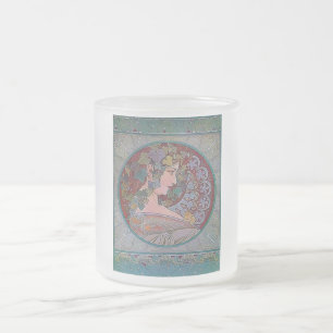 Kunst-Deko Mucha Frauenmosaik Mattglastasse