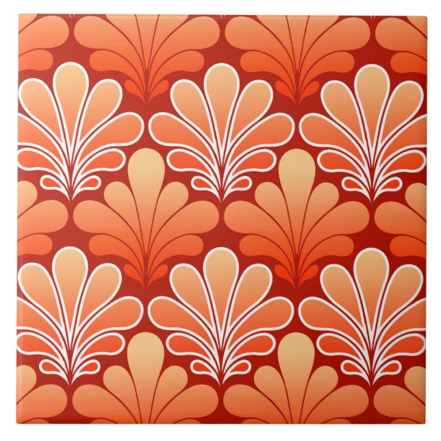 Kunst-Deko-Muschel-Muster, Mandarine Fliese (Vorderseite)