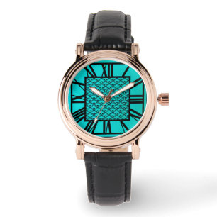 Kunst-Deko-Muster, Türkis/Pfau Armbanduhr
