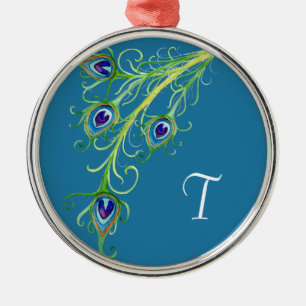 Kunst-Deko Nouveau Art-Pfau-Feder-Strudel Silbernes Ornament