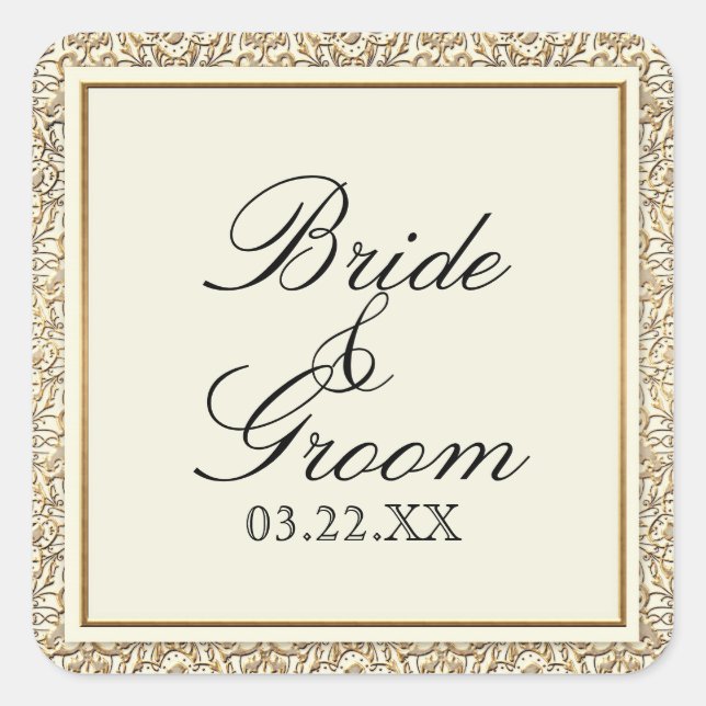 Kunst-Deko Nouveau Imitat-Goldblumendamast-Spitze Quadratischer Aufkleber (Vorderseite)