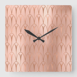 Kunst-Deko-Rosen-Goldkupfer-Geometrie elegant Quadratische Wanduhr