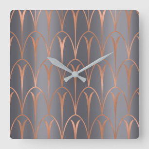 Kunst-Deko-Rosen-Goldkupfer-Geometrie-graues Grau Quadratische Wanduhr