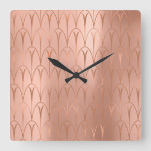 Kunst-Deko-Rosen-Goldkupfer-Geometrie minimal Quadratische Wanduhr