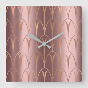 Kunst-Deko-Rosen-Goldkupfer-Geometrie minimal Quadratische Wanduhr