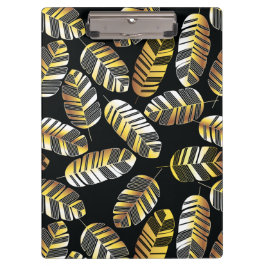 Kunst-Deko-Schwarz-goldenes Feder-Blatmuster Klemmbrett