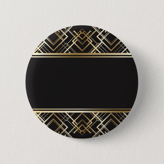 Kunst-Deko, Schwarzes, Gold, elegant, Chic, Button (Vorderseite)