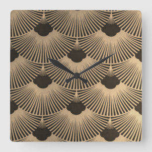 Kunst-Deko-Schwarzes/Goldfan-Entwurfs-Uhr Quadratische Wanduhr