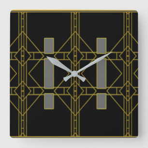 Kunst-Deko-Schwarzes u. Goldentwurfs-Wand-Uhr Quadratische Wanduhr