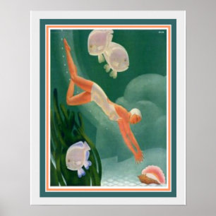 Kunst-Deko-Schwimmer 1930/Erholungsort-Anzeige Poster