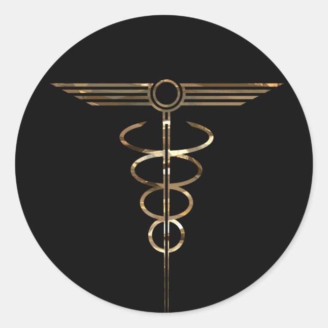 Kunst-DekoCaduceus Runder Aufkleber (Vorderseite)