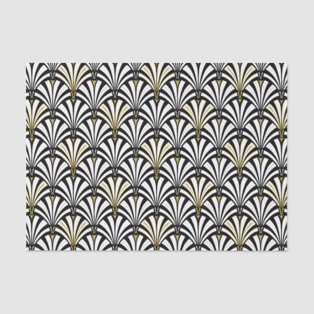 Kunst-Dekofanmuster - Weiß und Schwarzes Seidenpapier (Vorderseite)