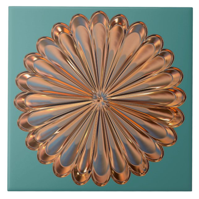 Kunst-Dekokupfer und aquamarines Blumenmedaillon Fliese (Vorderseite)