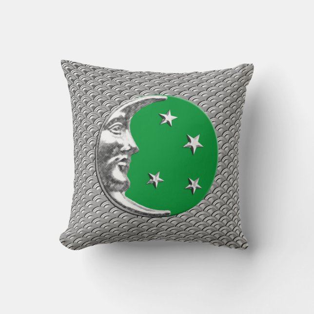Kunst-Dekomond und -sterne - Jade-Grün und Silber Kissen (Vorderseite)