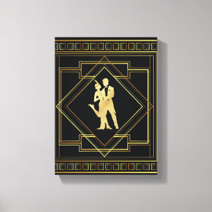 Kunst-Dekoschwarz- und -goldprallplattenzwanziger Leinwanddruck