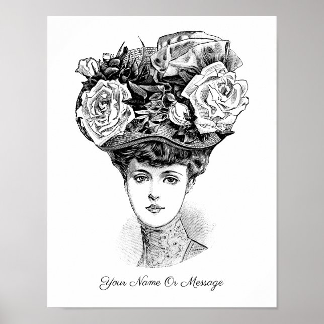 Kunst der 1800er Jahre in einem blumigen Hut Poster (Vorne)