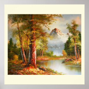 Kunst der Berg- und Flusslandschaft Poster