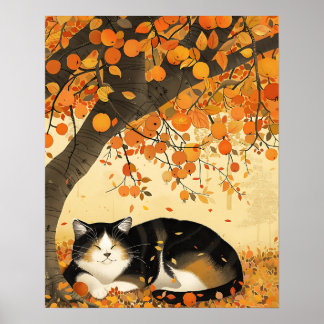 Kunst der Herbstmauer, Katzen Print, Farben Herbst Poster