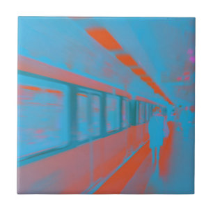 Kunst der Pariser Frau in blauen Orangen Fliese
