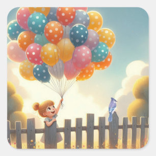 Kunst der Whimsistischen/niedlichen Ballonmädchen Quadratischer Aufkleber