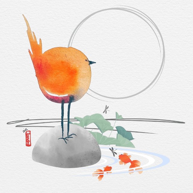 KUNST DER ZEN Aquarell Vogelkunstkarten Dankeskarte (Von Creator hochgeladen)