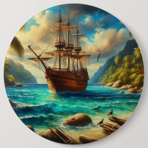Kunst des karibischen/tropischen Strandschiffes Button