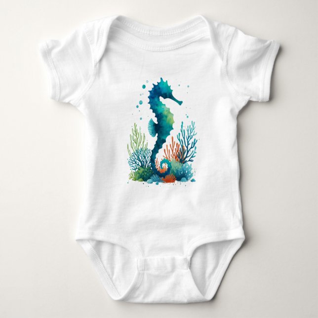 Kunst des nautischen Seepferds/des Strandes/der Kü Baby Strampler (Vorderseite)