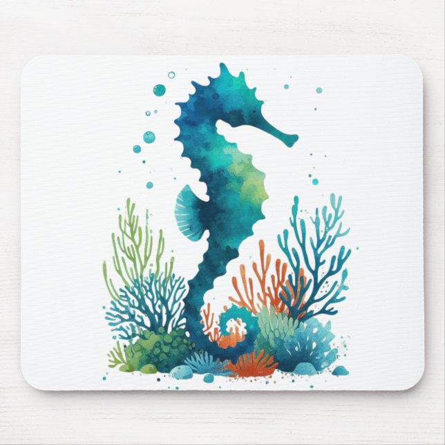 Kunst des nautischen Seepferds/des Strandes/der Kü Mousepad (Vorne)