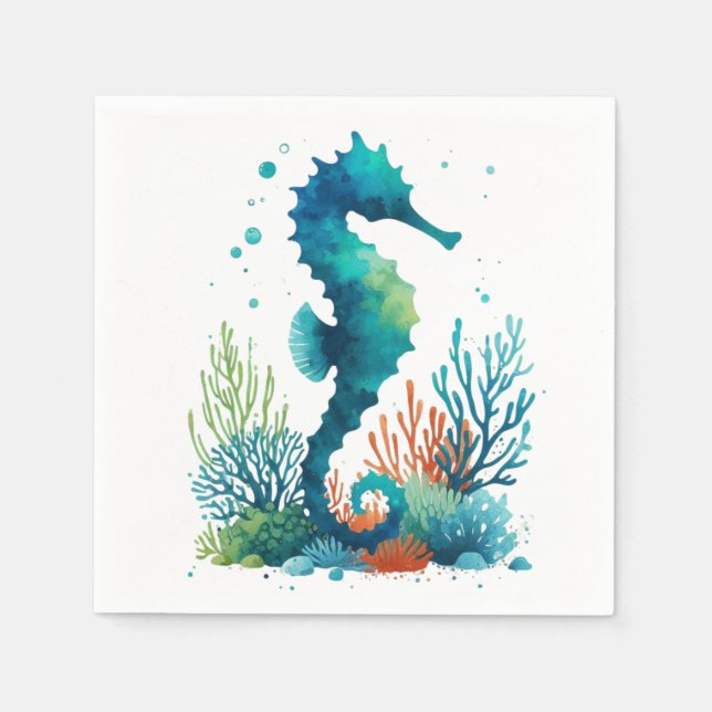 Kunst des nautischen Seepferds/des Strandes/der Kü Serviette (Vorderseite)