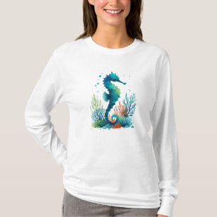 Kunst des nautischen Seepferds/des Strandes/der Kü T-Shirt